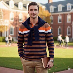 Men’s Multicolor Striped Button-Down‎ Shirt – Size 48 (Chest 19”) – Cotton Blend